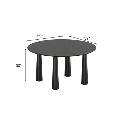 59" Black Solid Wood Round Top Dining Table