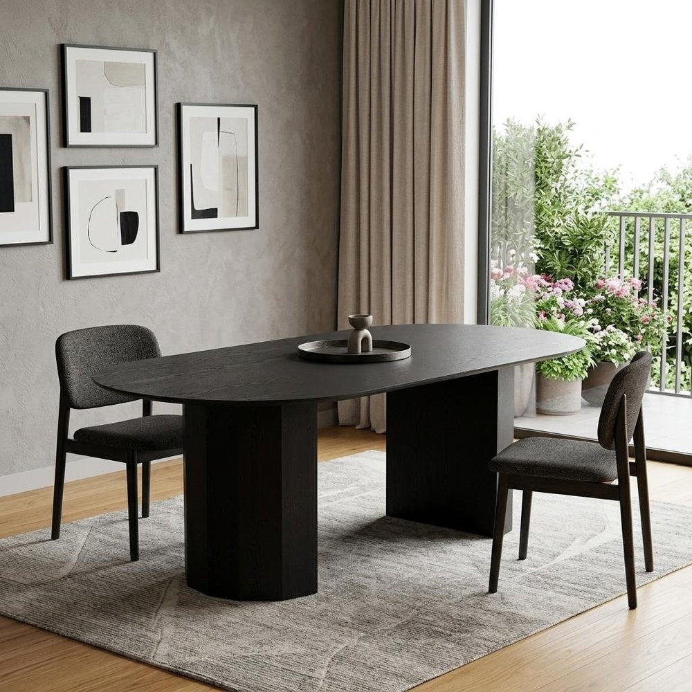 86" Black Wood Double Pedestal Base Oval Dining Table HomeRoots