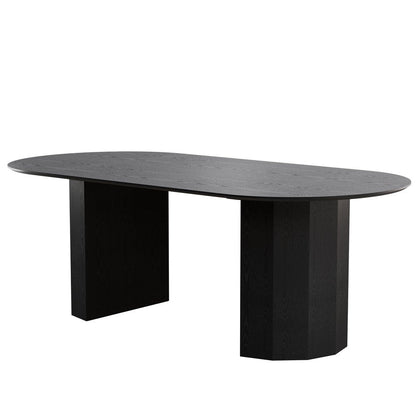 86" Black Wood Double Pedestal Base Oval Dining Table HomeRoots