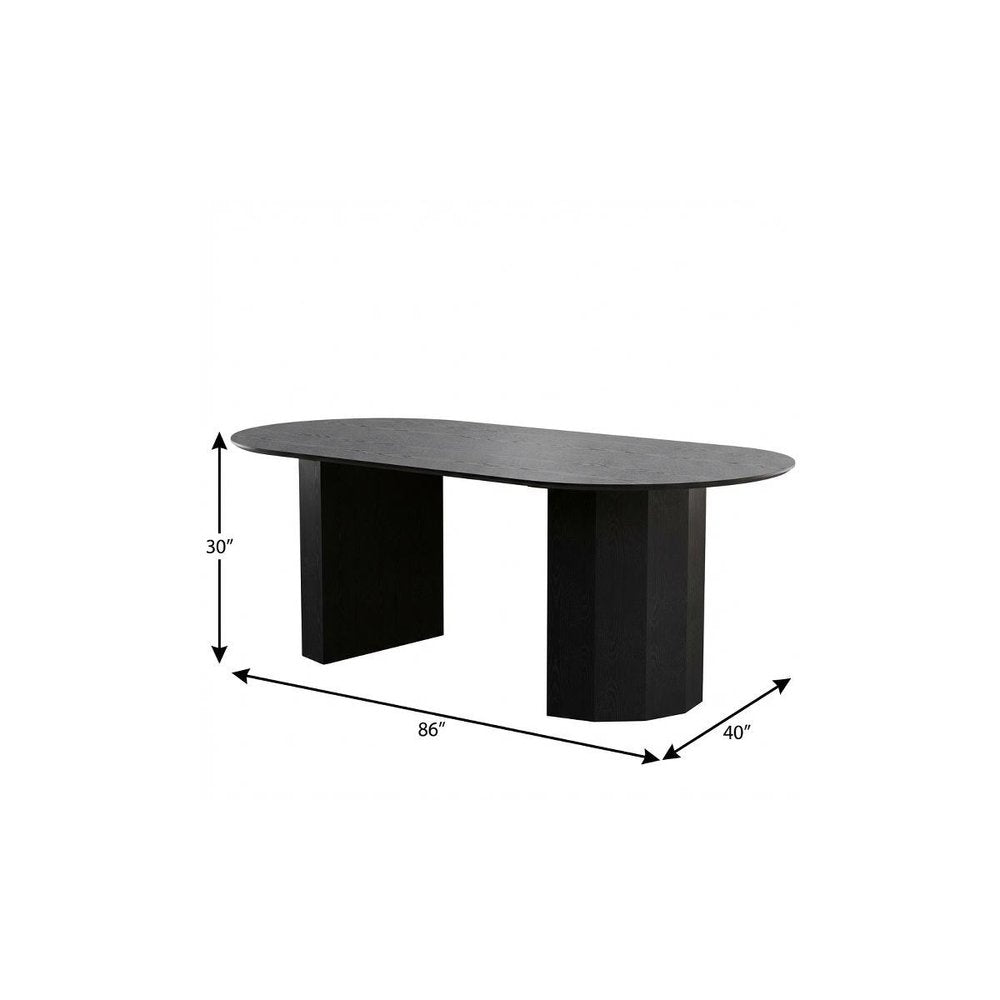 86" Black Wood Double Pedestal Base Oval Dining Table HomeRoots