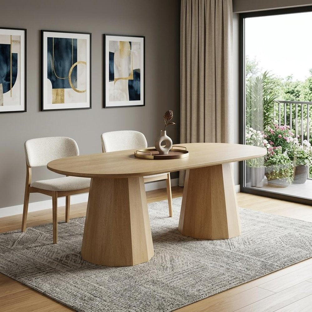 86" Natural Wood Double Pedestal Base Oval Dining Table — view 1