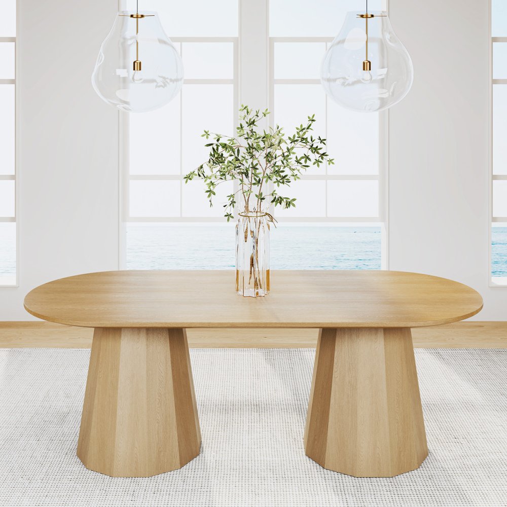 86" Natural Wood Double Pedestal Base Oval Dining Table HomeRoots