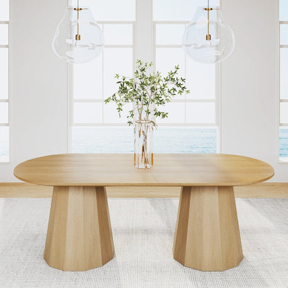 86" Natural Wood Double Pedestal Base Oval Dining Table HomeRoots