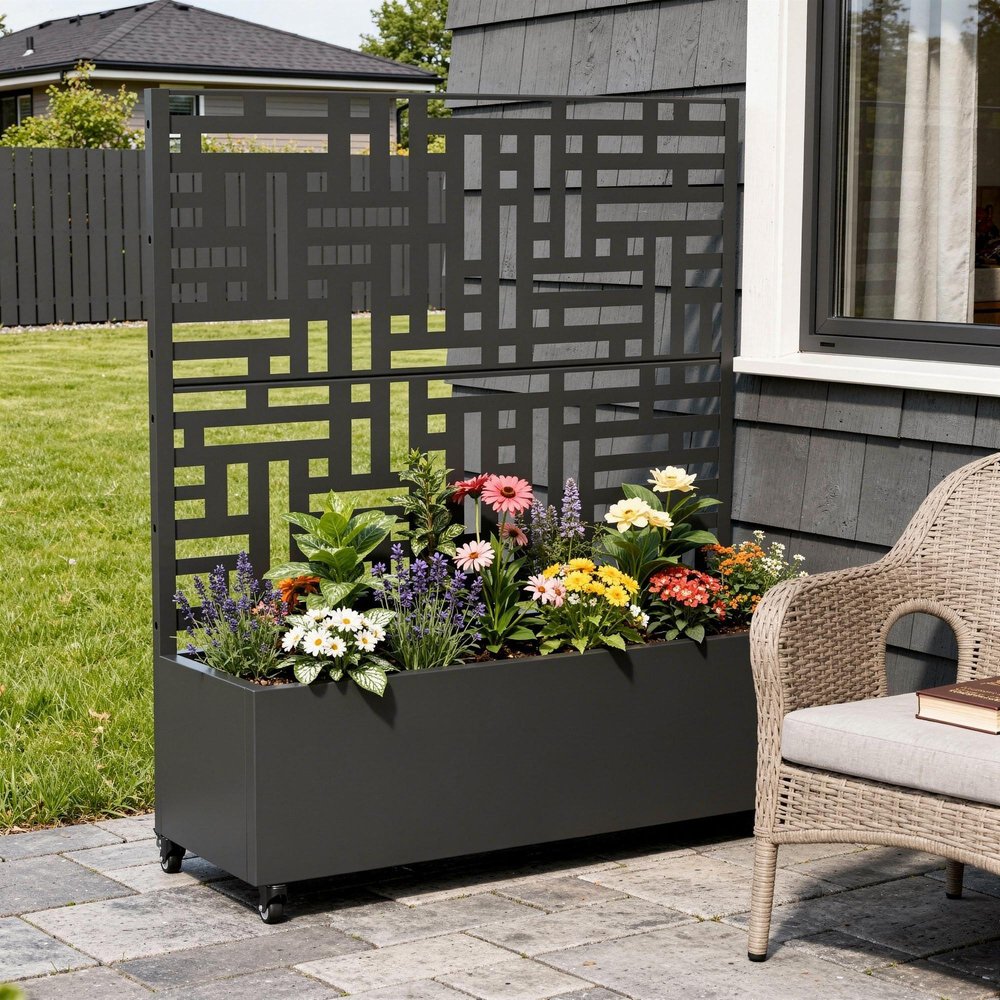47" X 47" Black Galvanized Metal Rectangular Planter Box HomeRoots