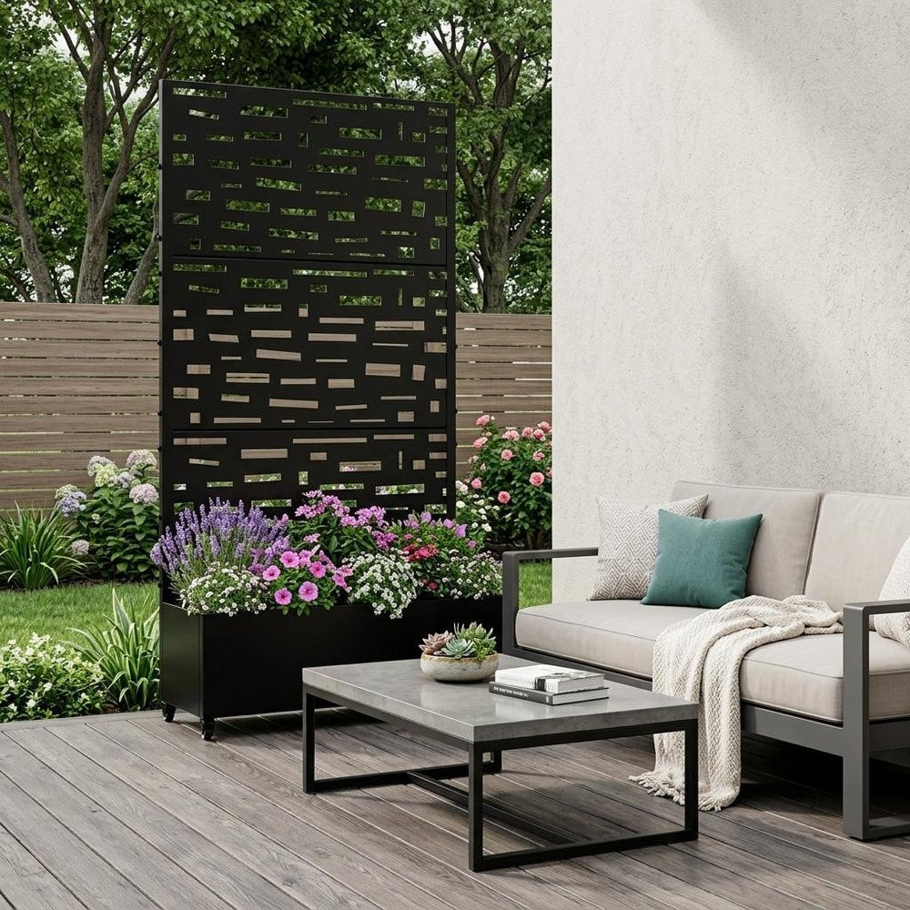 71" X 35" Black Galvanized Metal Rectangular Planter Box