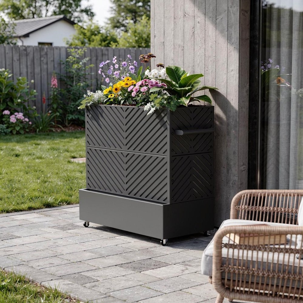47" X 47" Black Galvanized Metal Rectangular Planter Box HomeRoots