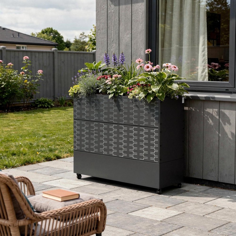 47" X 47" Black Galvanized Metal Rectangular Planter Box — view 1