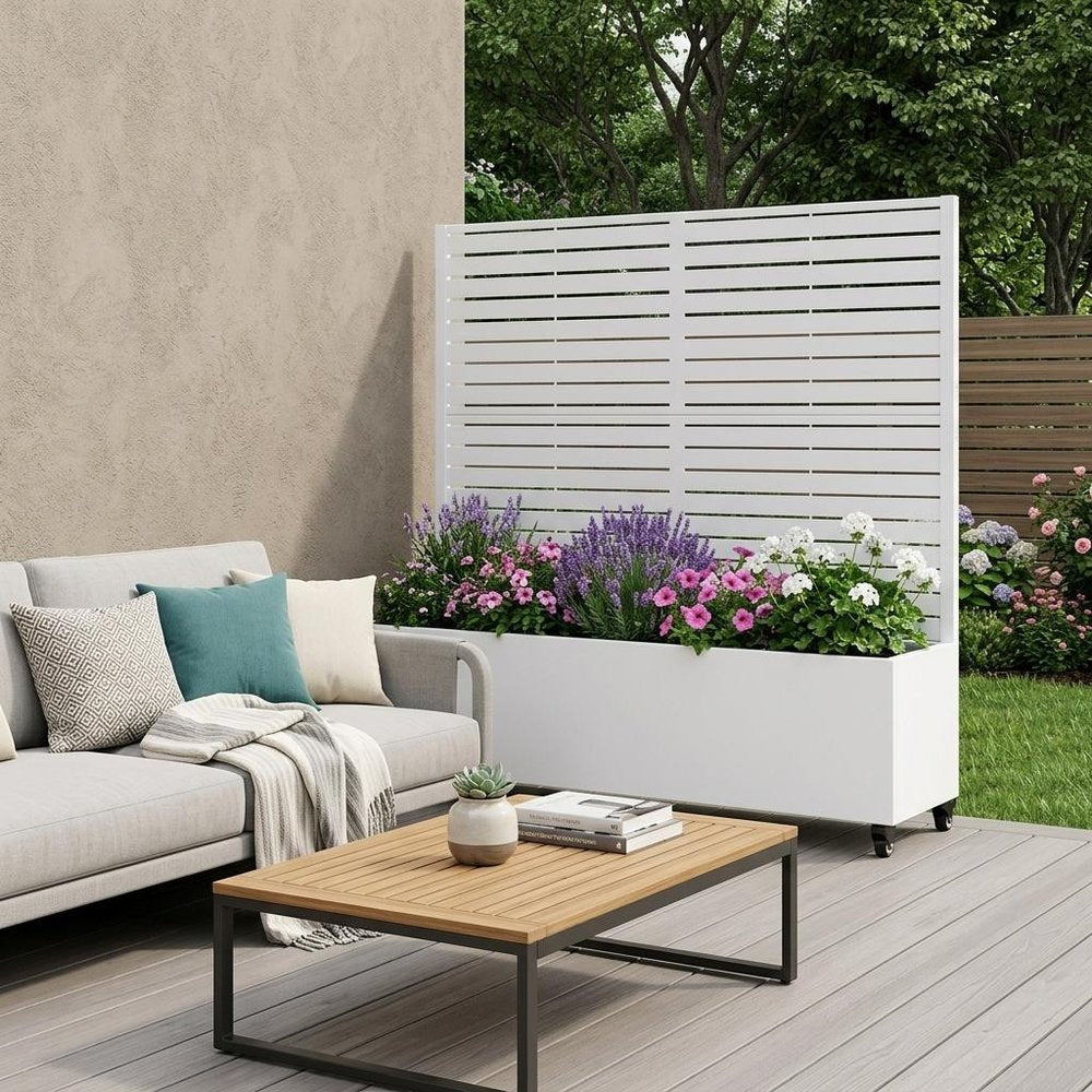 47" X 47" White Galvanized Metal Rectangular Planter Box — view 1