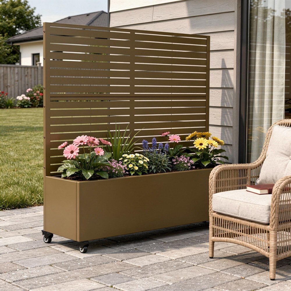 47" X 47" Brown Galvanized Metal Rectangular Planter Box — view 1