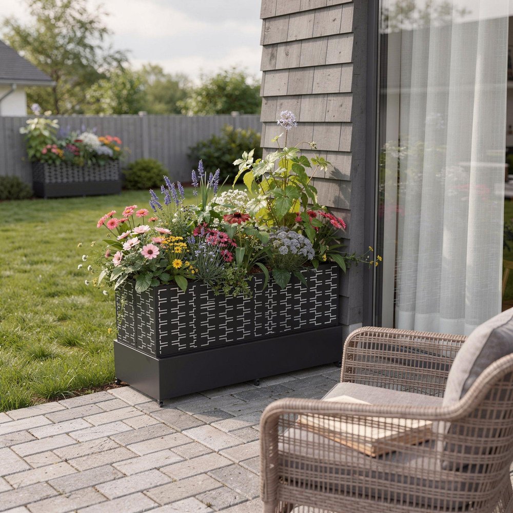71" X 35" Black Galvanized Metal Rectangular Planter Box — view 1