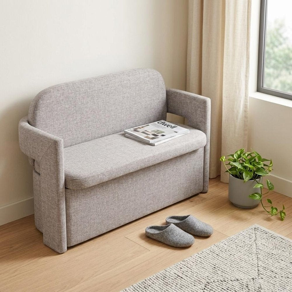 55" Gray Fabric Upholstered Storage Bench With Flip Top — view 1