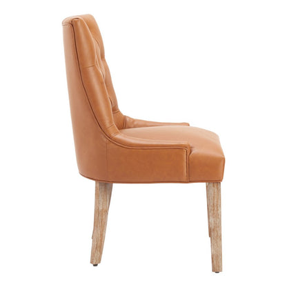 Brown And Natural Tufted Faux Leather And Wood Dining Side Chair HomeRoots