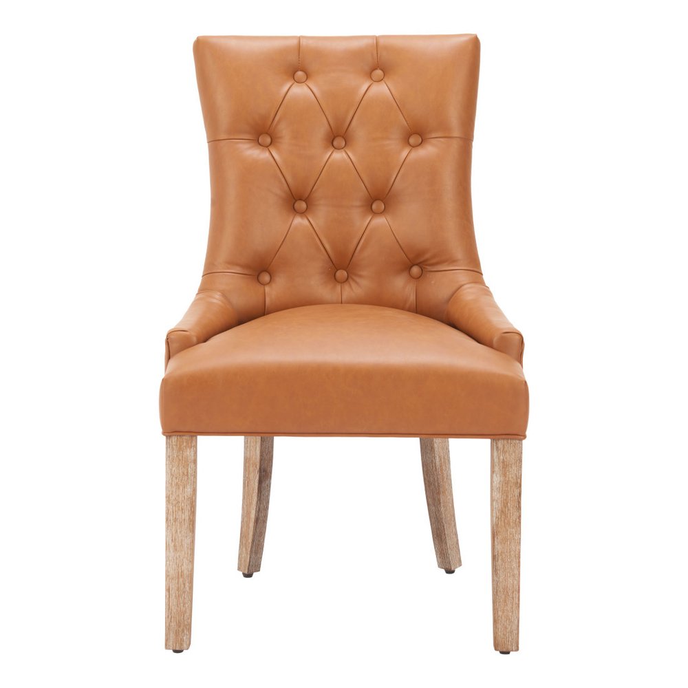 Brown And Natural Tufted Faux Leather And Wood Dining Side Chair — view 8