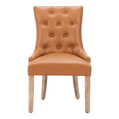 Brown And Natural Tufted Faux Leather And Wood Dining Side Chair HomeRoots