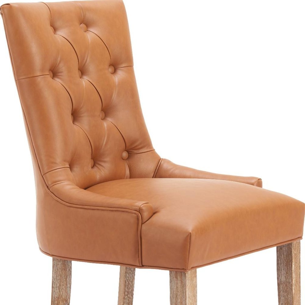 Brown And Natural Tufted Faux Leather And Wood Dining Side Chair — view 1