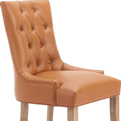 Brown And Natural Tufted Faux Leather And Wood Dining Side Chair HomeRoots