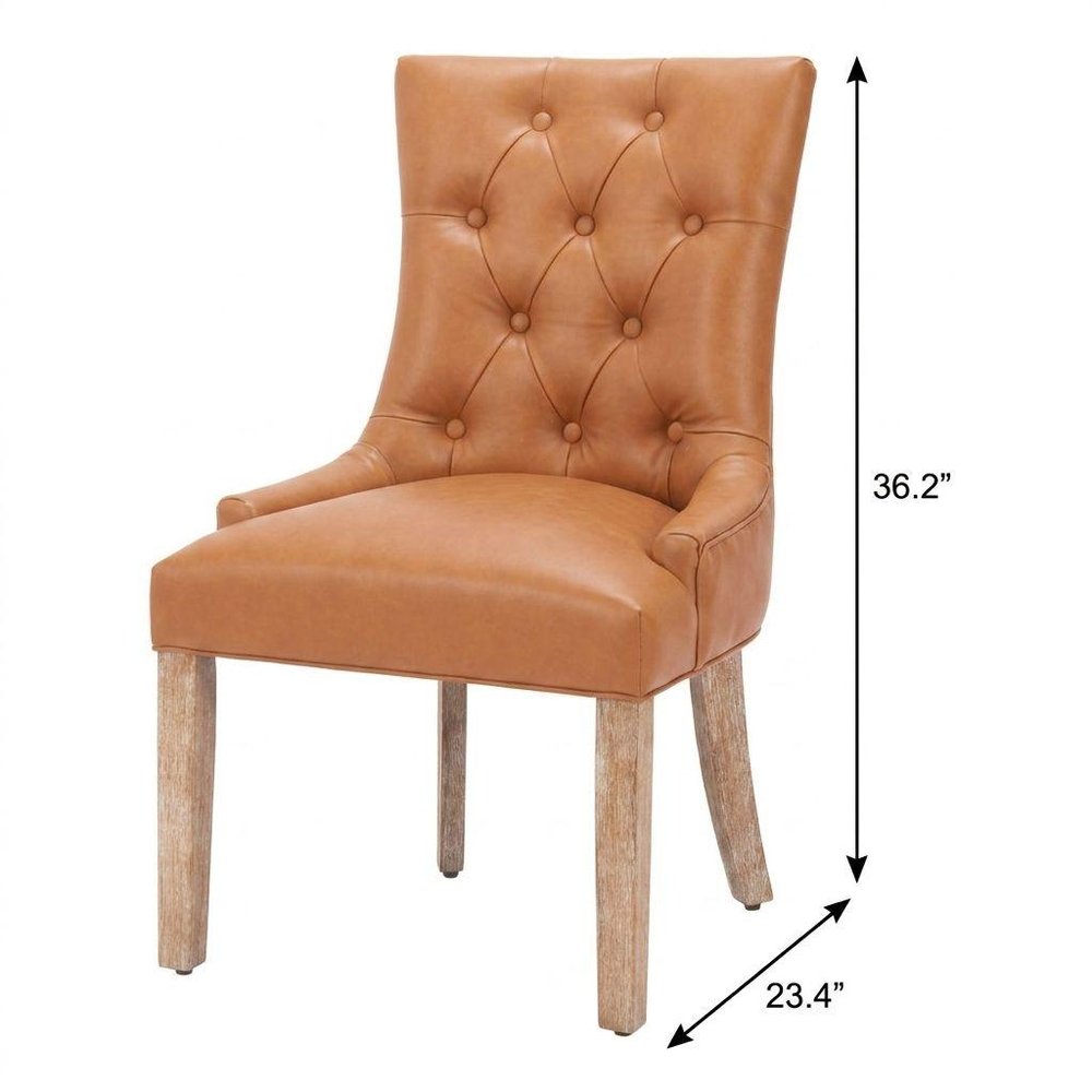 Brown And Natural Tufted Faux Leather And Wood Dining Side Chair — view 9