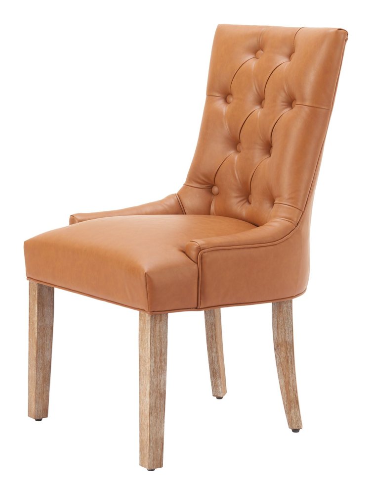 Brown And Natural Tufted Faux Leather And Wood Dining Side Chair HomeRoots