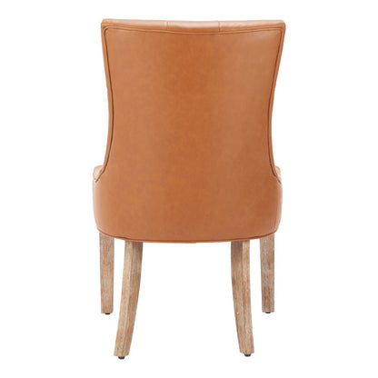 Brown And Natural Tufted Faux Leather And Wood Dining Side Chair HomeRoots