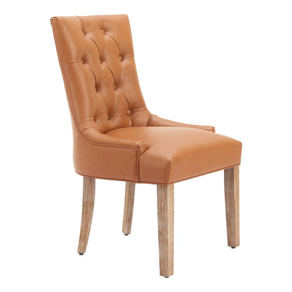 Brown And Natural Tufted Faux Leather And Wood Dining Side Chair HomeRoots