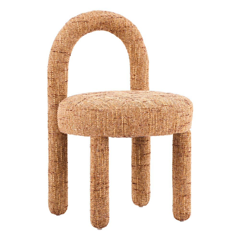 Set of Two Brown Chenille And Solid Wood Open Back Dining Side Chairs — view 5