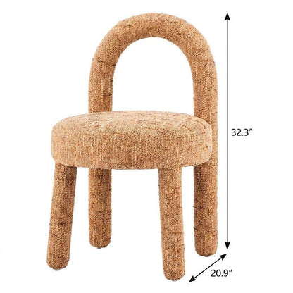 Set of Two Brown Chenille And Solid Wood Open Back Dining Side Chairs HomeRoots