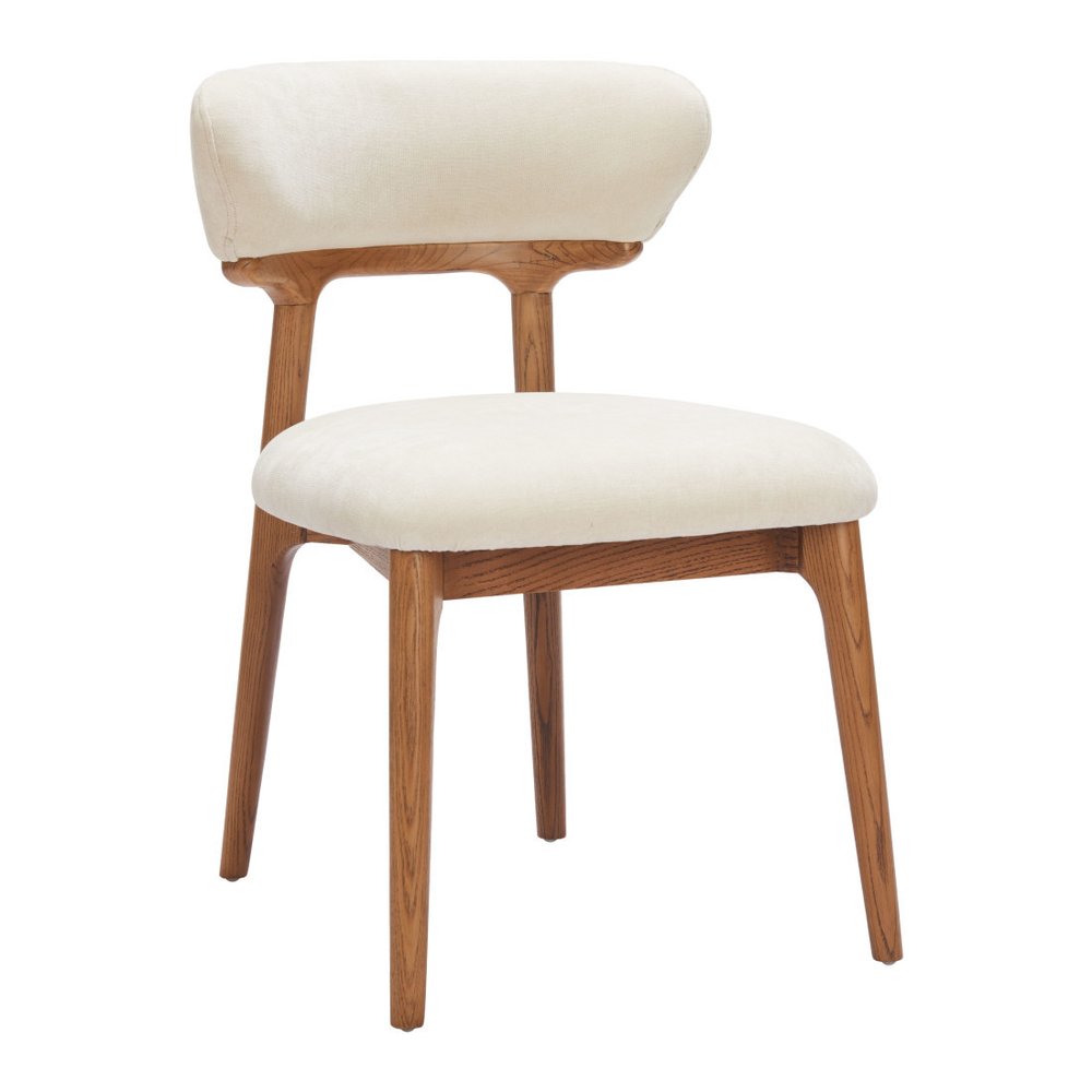 Set of Two White And Walnut Upholstery And Solid Wood Open Back Dining Side Chairs HomeRoots