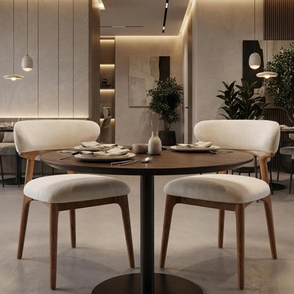 Set of Two White And Walnut Upholstery And Solid Wood Open Back Dining Side Chairs HomeRoots