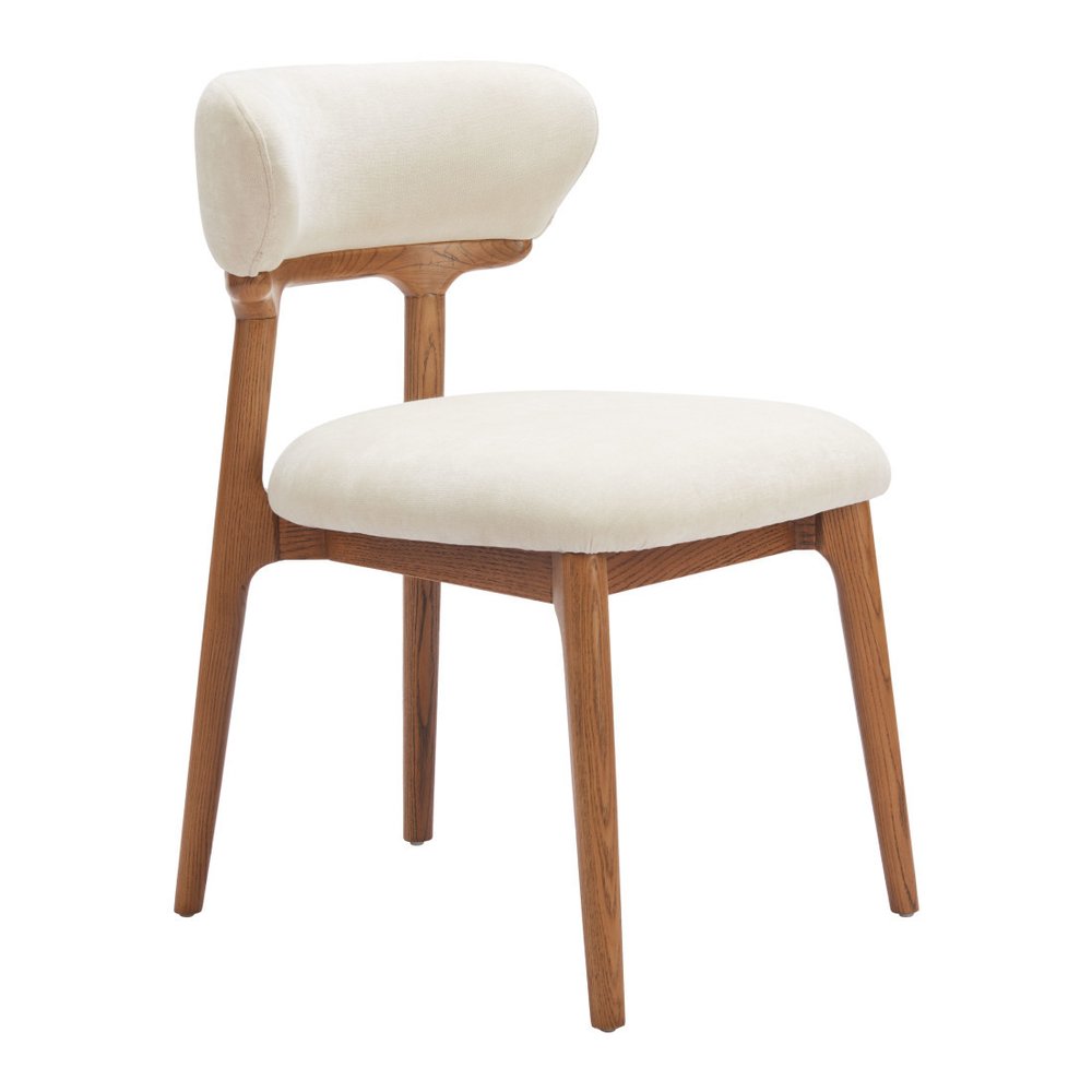 Set of Two White And Walnut Upholstery And Solid Wood Open Back Dining Side Chairs — view 5