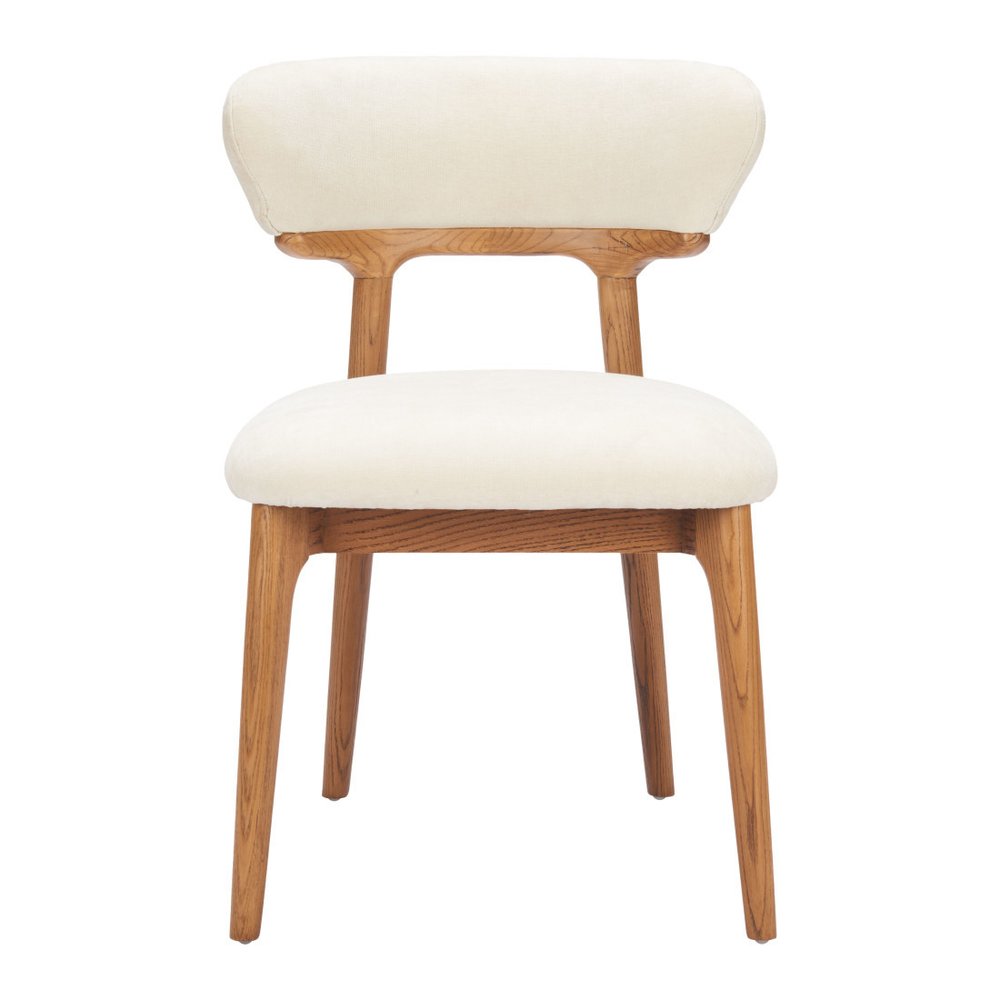 Set of Two White And Walnut Upholstery And Solid Wood Open Back Dining Side Chairs HomeRoots