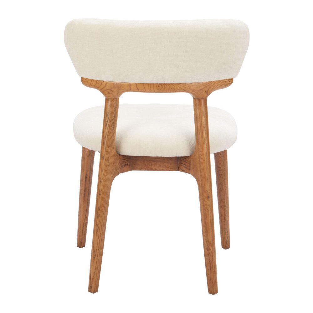 Set of Two White And Walnut Upholstery And Solid Wood Open Back Dining Side Chairs HomeRoots