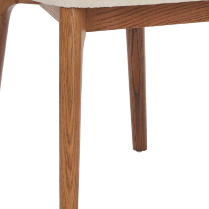 Set of Two White And Walnut Upholstery And Solid Wood Open Back Dining Side Chairs HomeRoots