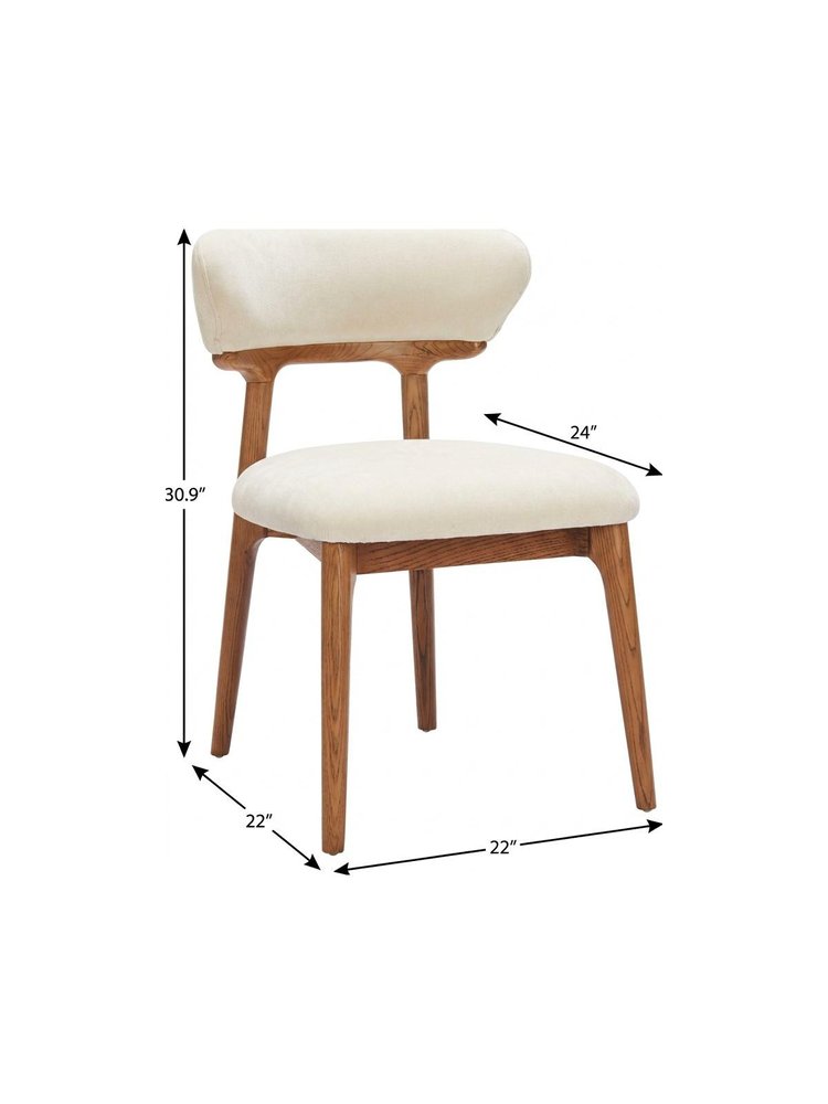 Set of Two White And Walnut Upholstery And Solid Wood Open Back Dining Side Chairs HomeRoots