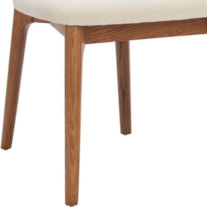 Set of Two White And Walnut Upholstery And Solid Wood Open Back Dining Side Chairs HomeRoots