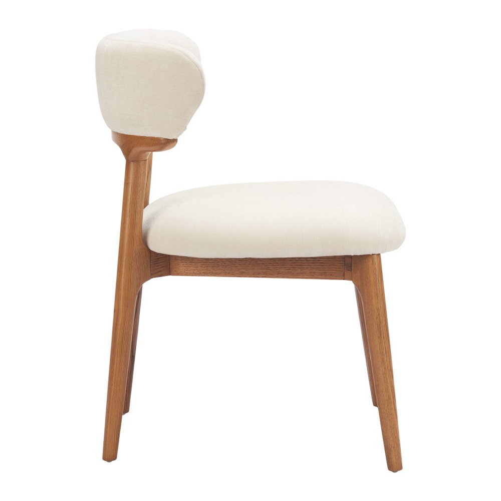 Set of Two White And Walnut Upholstery And Solid Wood Open Back Dining Side Chairs — view 6