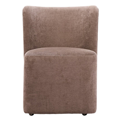 Taupe And Brown Upholstery And Solid Wood And Steel Dining Side Chair With Wheels HomeRoots
