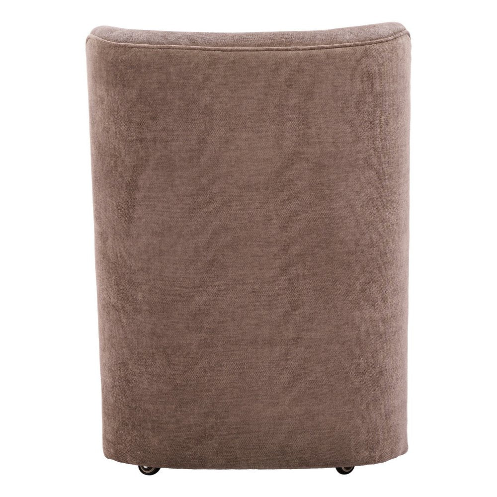Taupe And Brown Upholstery And Solid Wood And Steel Dining Side Chair With Wheels HomeRoots