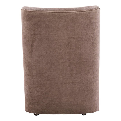 Taupe And Brown Upholstery And Solid Wood And Steel Dining Side Chair With Wheels HomeRoots