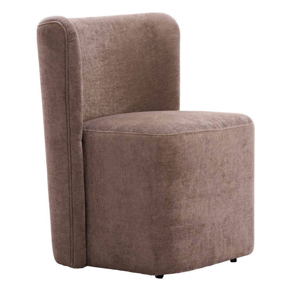 Taupe And Brown Upholstery And Solid Wood And Steel Dining Side Chair With Wheels HomeRoots
