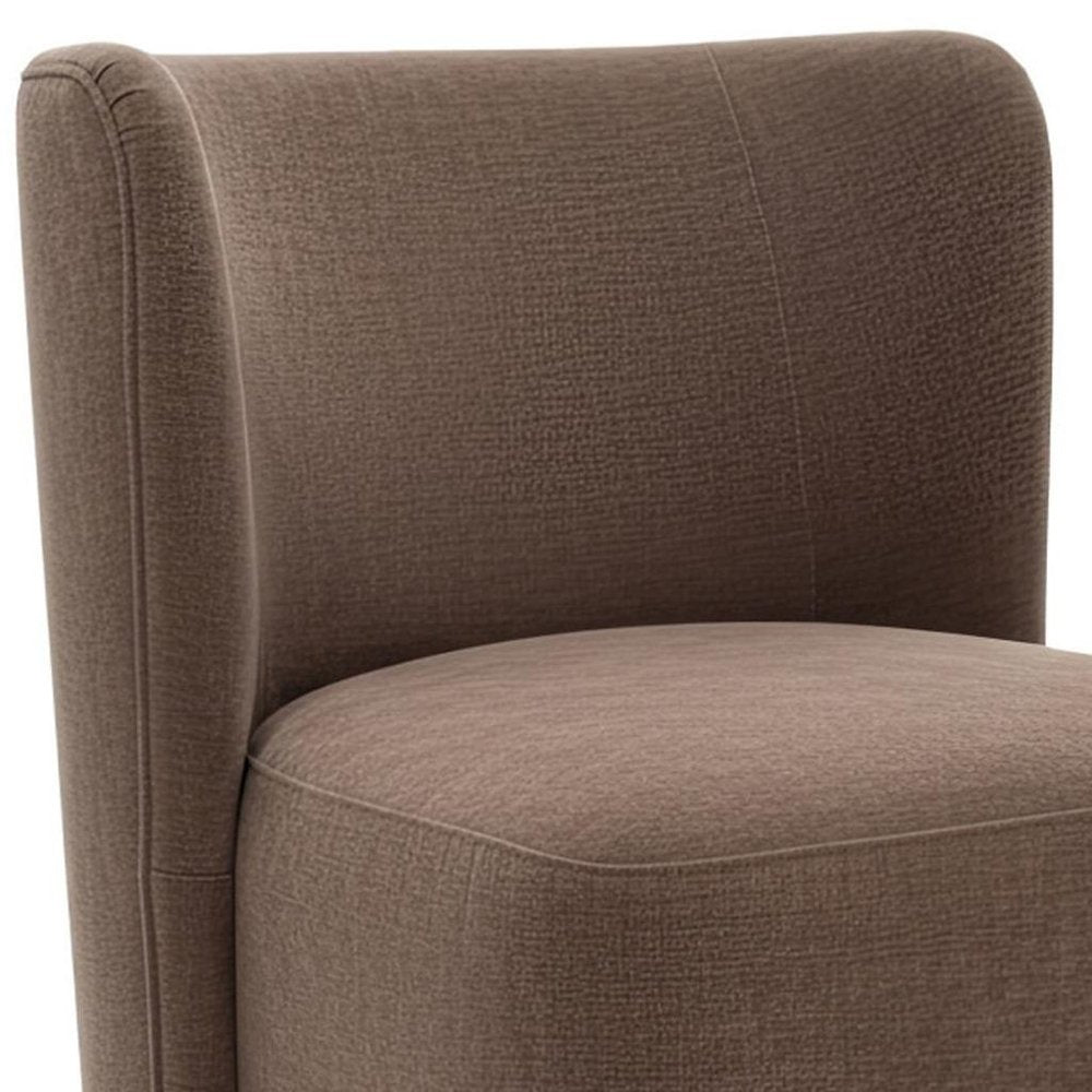 Taupe And Brown Upholstery And Solid Wood And Steel Dining Side Chair With Wheels — view 1