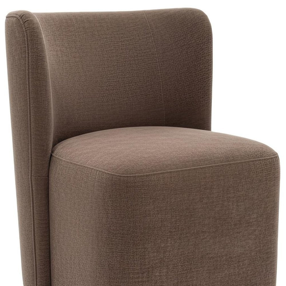 Taupe And Brown Upholstery And Solid Wood And Steel Dining Side Chair With Wheels HomeRoots