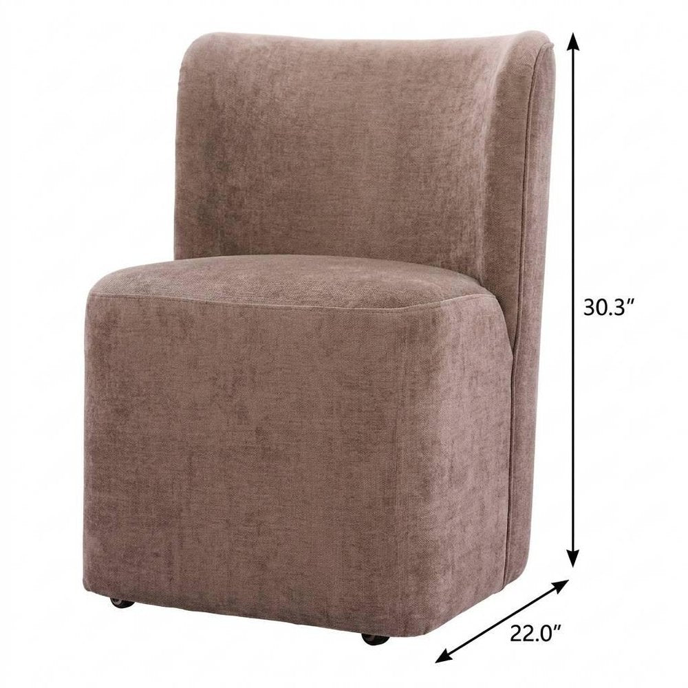 Taupe And Brown Upholstery And Solid Wood And Steel Dining Side Chair With Wheels — view 10