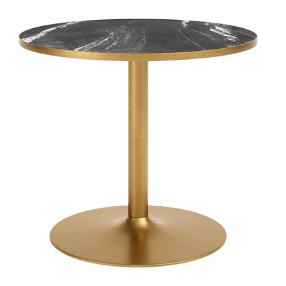 36" Gray And Black Faux Marble And Steel Pedestal Base Round Top Dining Table
