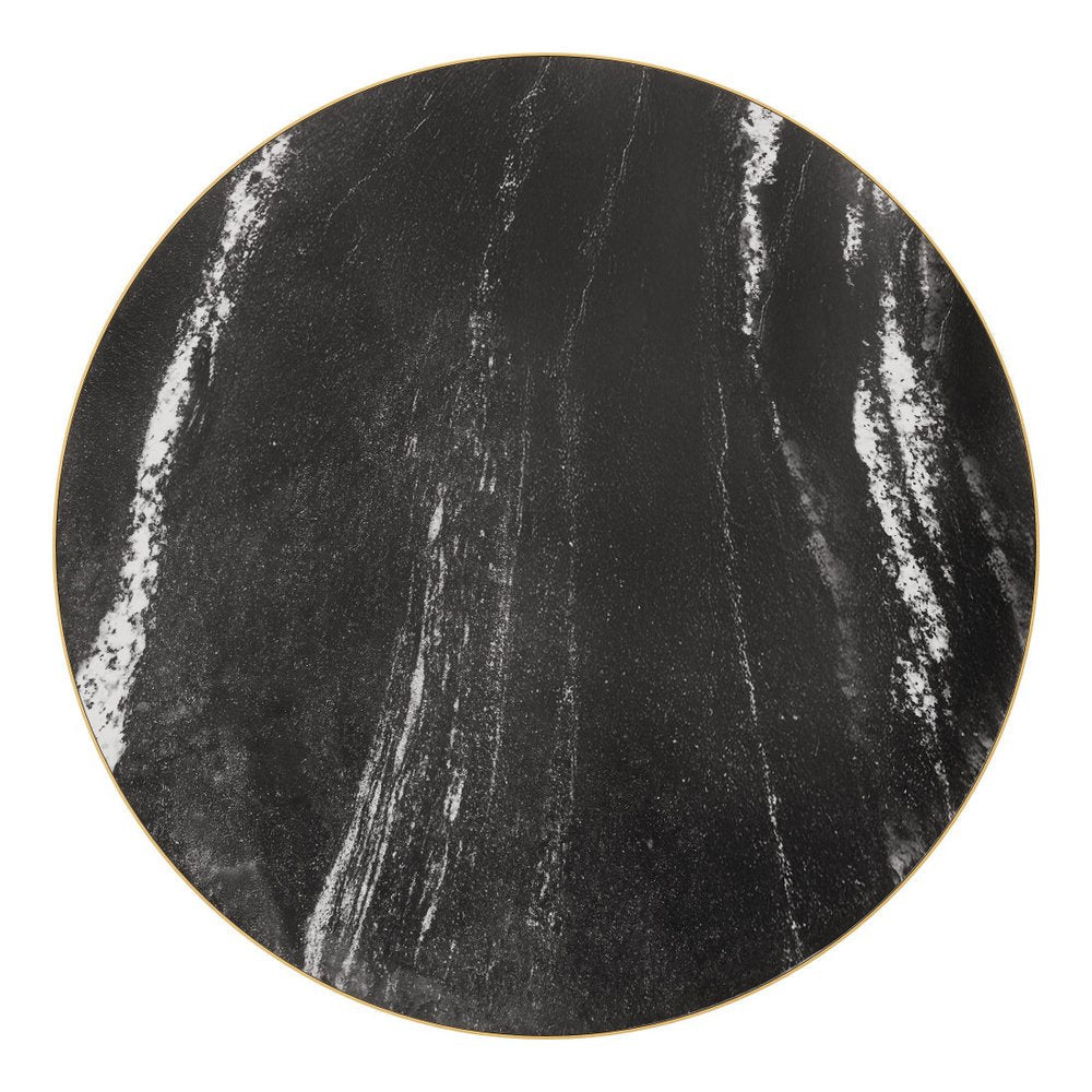 36" Black And Gold Faux Marble And Steel Pedestal Base Round Top Dining Table HomeRoots