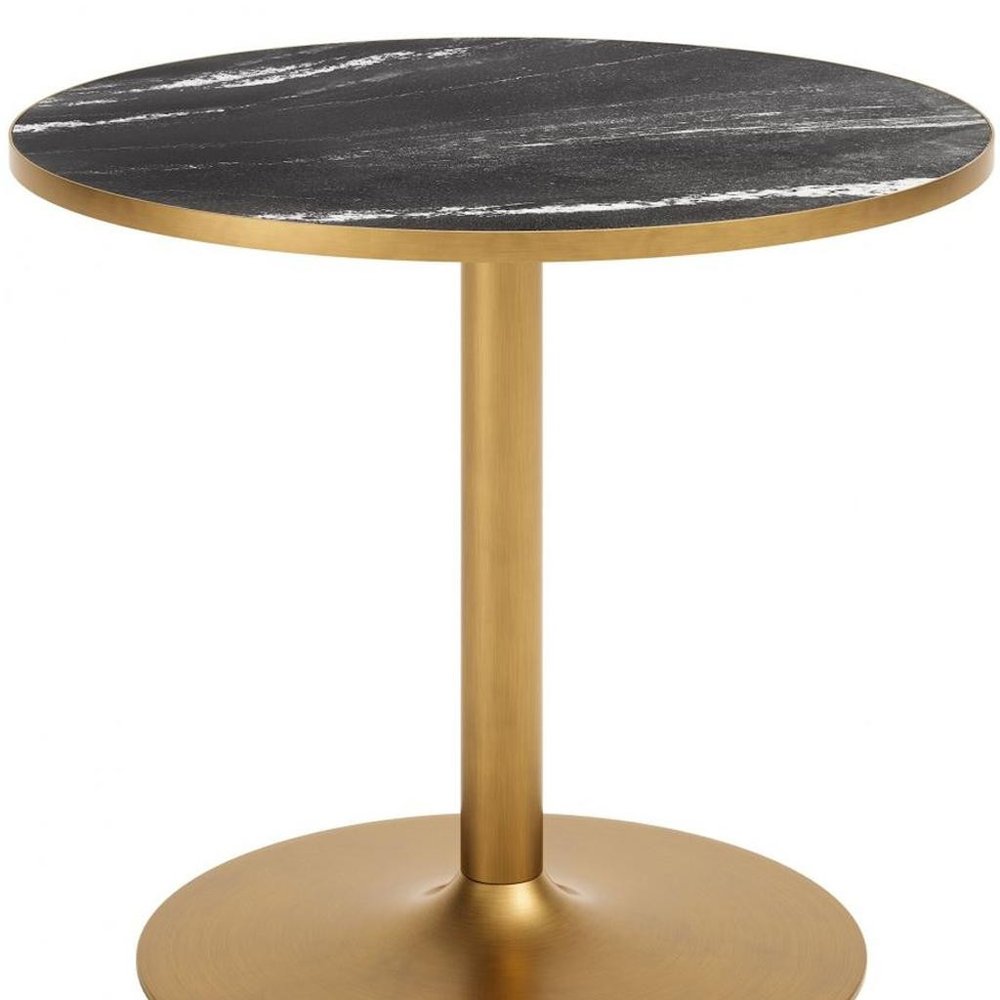 36" Black And Gold Faux Marble And Steel Pedestal Base Round Top Dining Table — view 7