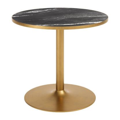 36" Black And Gold Faux Marble And Steel Pedestal Base Round Top Dining Table HomeRoots