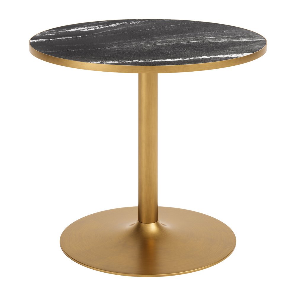 36" Gray And Black Faux Marble And Steel Pedestal Base Round Top Dining Table — view 4