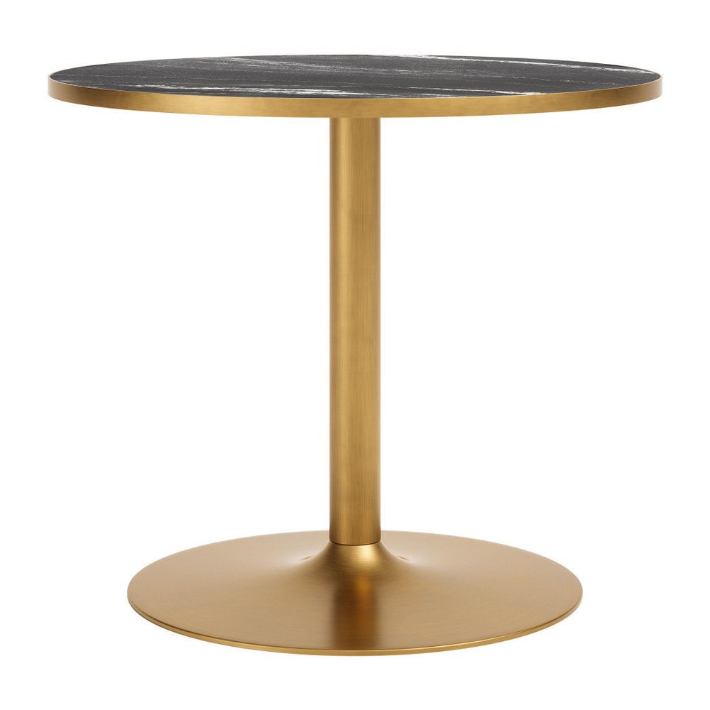 36" Black And Gold Faux Marble And Steel Pedestal Base Round Top Dining Table — view 3