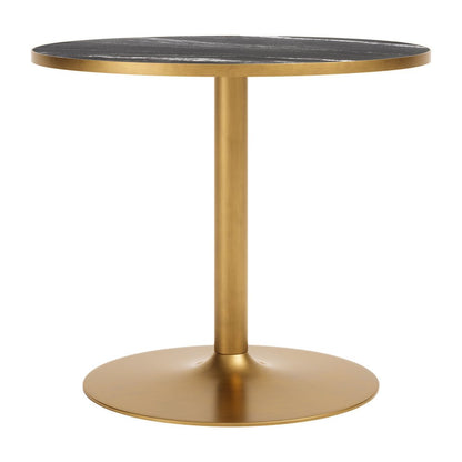 36" Gray And Black Faux Marble And Steel Pedestal Base Round Top Dining Table