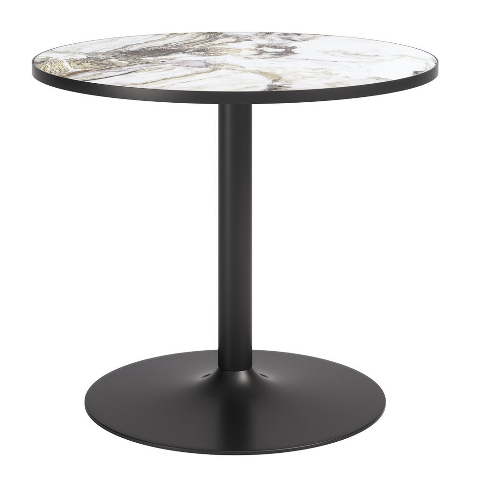36" Black And Gold Faux Marble And Steel Pedestal Base Round Top Dining Table — view 12